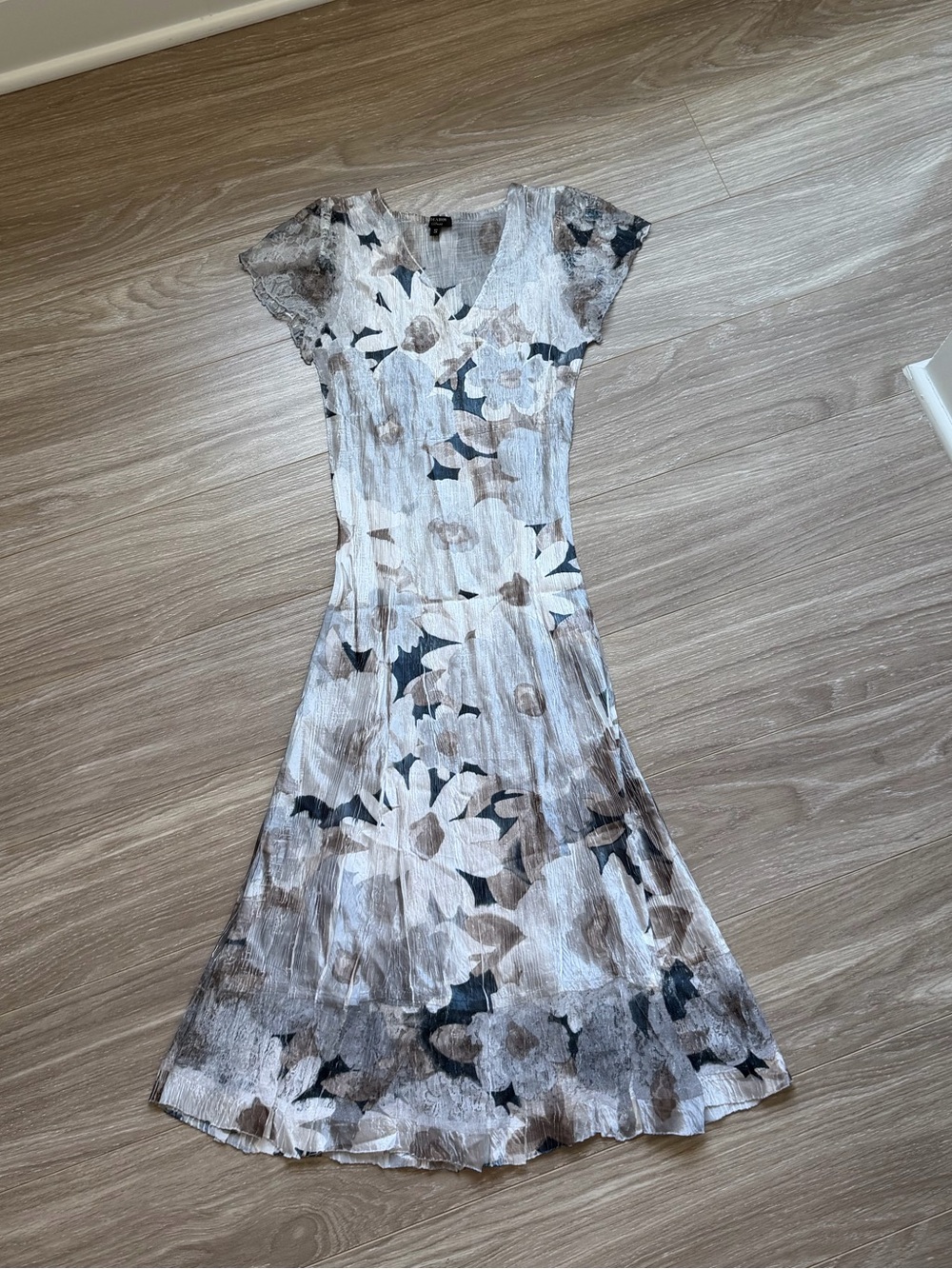 Komarov Midi Floral Dress Charmeuse & Lace Sz S EUC